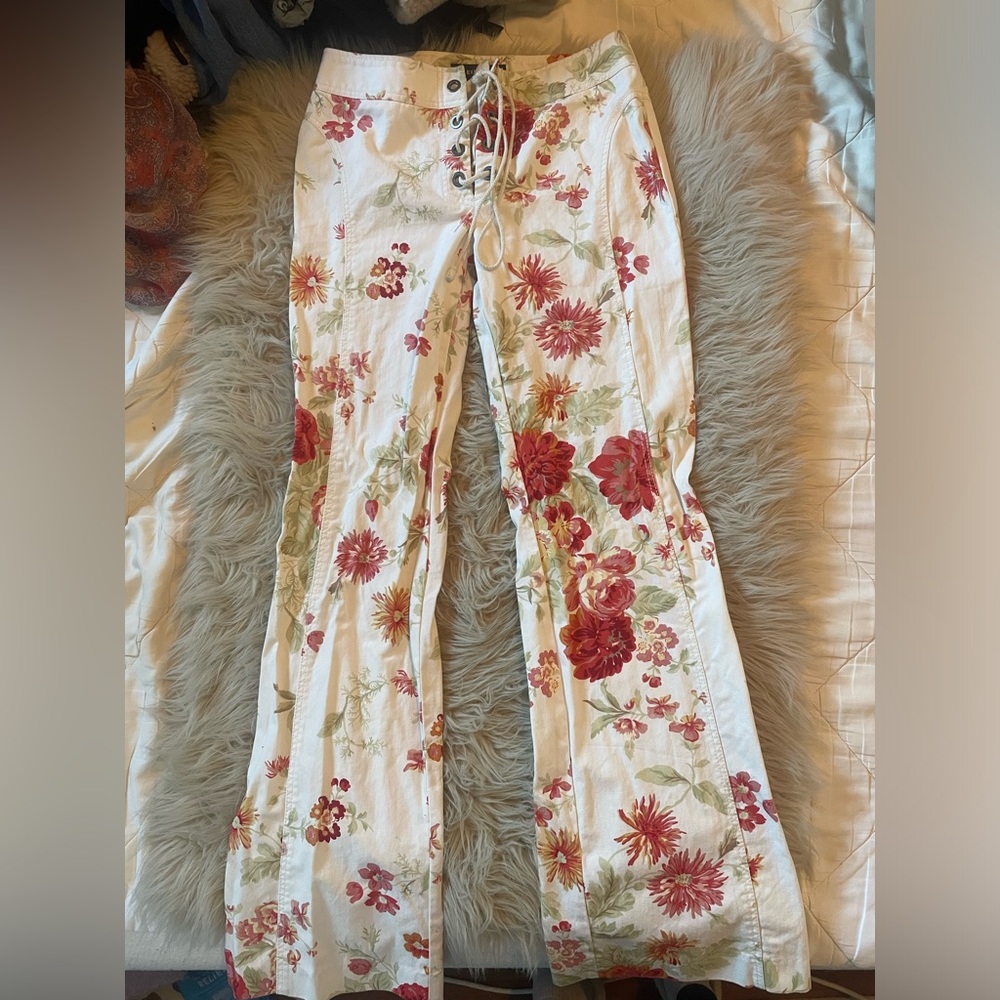 Vintage Express Tie Waist Floral Flare Pants